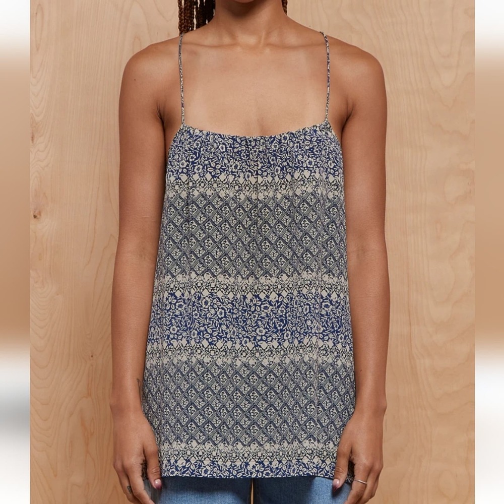 Madewell Blue Silk Moroccan Criss Cross Back Strap Tank